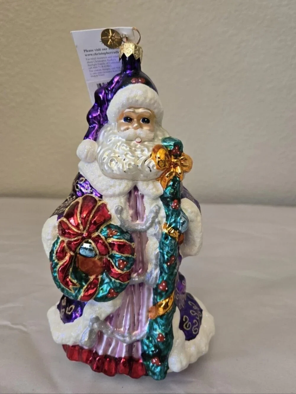Vintage Christopher Radko Yorkshire Nicholas Ornament 8.5 Tall Purple Robe Santa